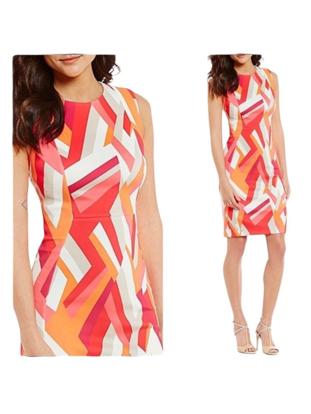 Calvin Klein Women's Sleeveless Sheath Dress Bold Geometric Print Size 14